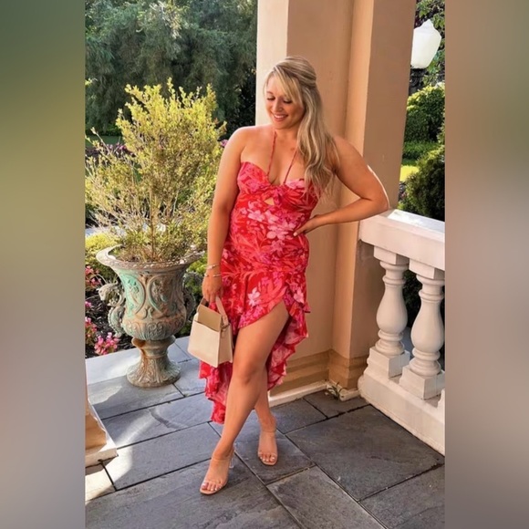 Amanda Uprichard 🌸 Floral Ruffle Halter Estrada Dress in Azalea Size Large - Picture 6 of 16